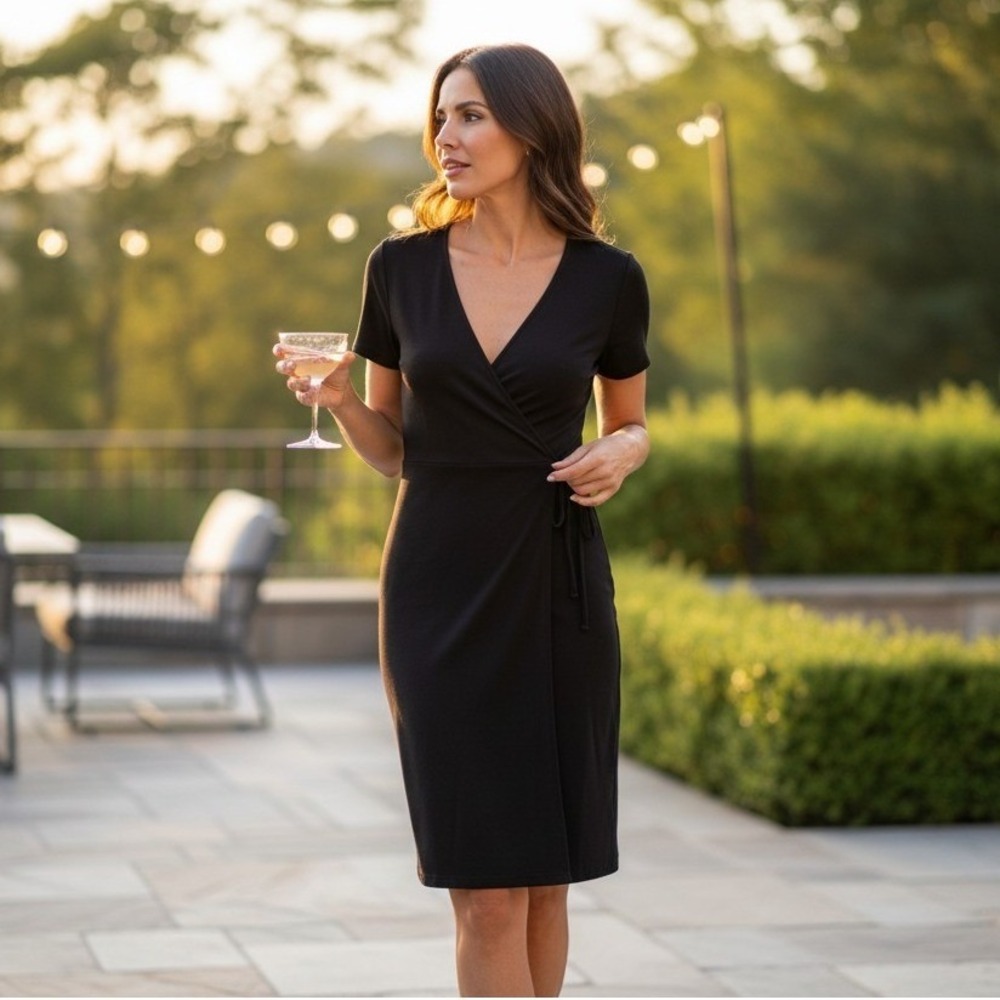 Old Navy Wrap Dress Womens XS Black Rayon Side Tie Waist Party Cocktail V Neck